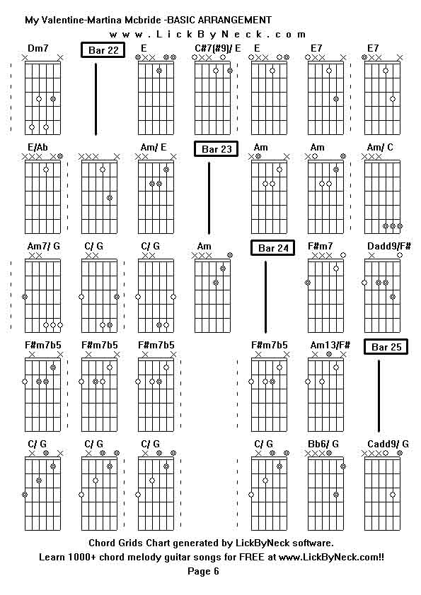 Chord Grids Chart of chord melody fingerstyle guitar song-My Valentine-Martina Mcbride -BASIC ARRANGEMENT,generated by LickByNeck software.